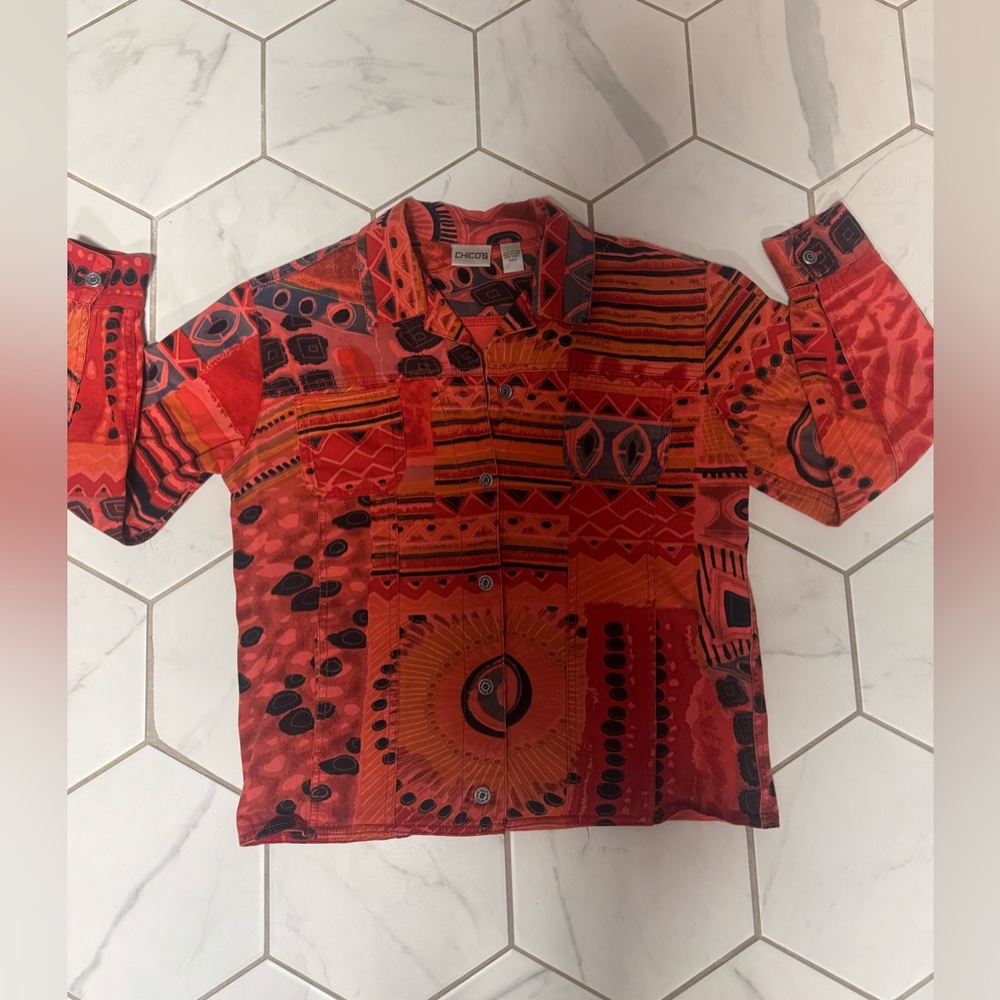 Chico’s y2k Style  Abstract Coral Shirt Shacket Size‎ 0
